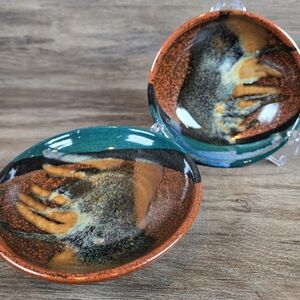 2 Studio Pottery Signed Handmade Bowls Stoneware Art Earthenware Salad